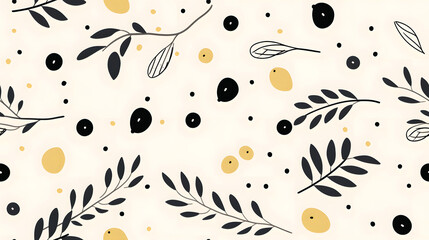 Naklejka premium Water Color Seamless Abstract Minimalist Pattern With Botanical Elements Line Art Leaves and Perfect for Modern Home Decor, Textiles, Wrapping Paper, Wallpaper, Fabric Print, Greeting Cards