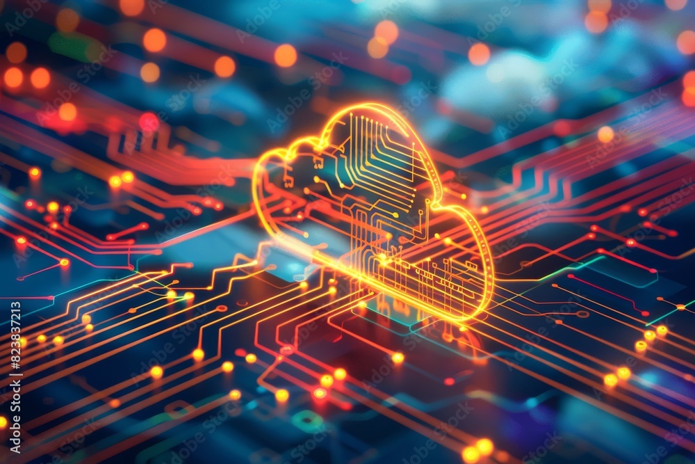 Aufkleber cybersecurity illustration with cloud network and data protection, showcasing secure digital connect