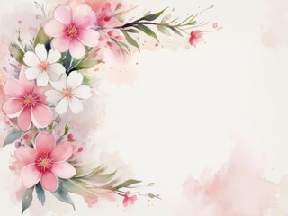 Abstract  watercolor floral composition with delicate pink and white small flowers for greeting card, with  copy space