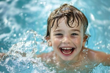 African American children smiling and playing in pool