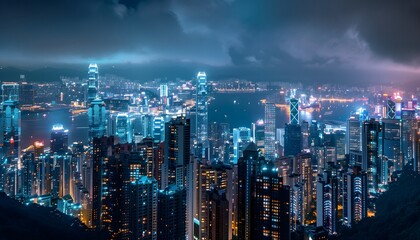 Fototapeta premium Night Cityscape with Skyscrapers and Illuminated Skyline