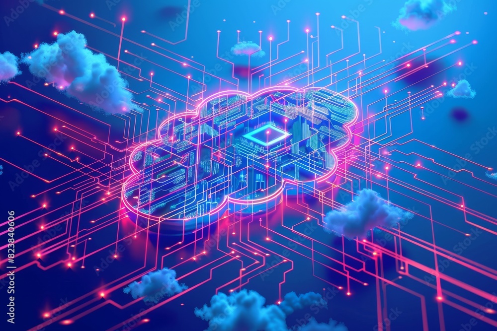 Poster illustration of a secure cloud environment with data analysis tools