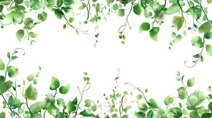 Green leaves border isolated on white background. Frame of branches and leaves