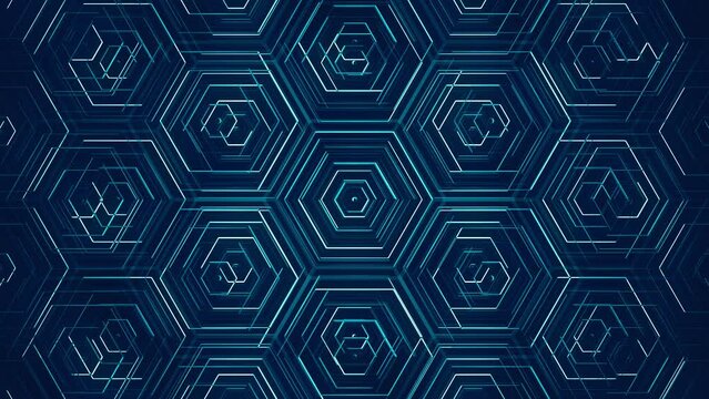 Blue Abstract Hexagons. Animated Nanotech Grid. Looped video.