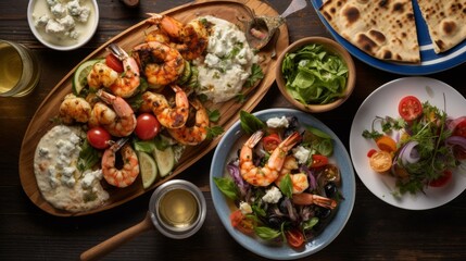 Overhead view Mediterranean dinner table setup