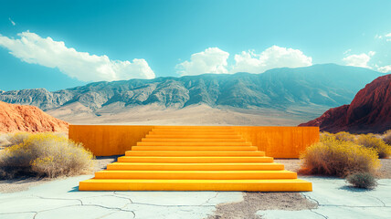 3d rendering  natural  landscape  a stage of sunset sense ,orange color , purple color , platform outdoor in the middle of otherworldly without anything else. Copy space.this platform also serves as  