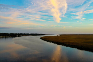 Coastal Marsh and River at Sunset