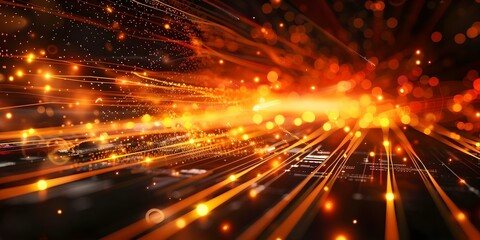 Obraz premium Creating a futuristic tech banner with glowing lines, dots, bits of info, and a blurred background. Concept Futuristic Tech, Glowing Lines, Dots, Info Bits, Blurred Background