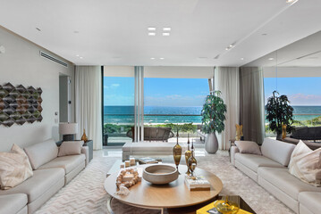 Fototapeta premium Living room view of condo in Miami Beach