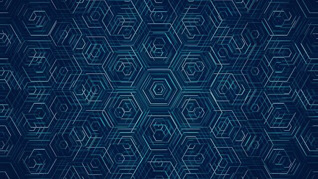 Blue Dynamic Hexagons. Animated Hexagonal Grid. Looped video.