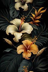 tropic leaves and flowers background