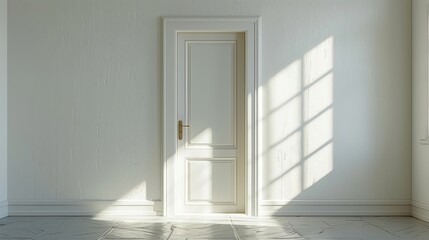 A white door with a white frame and pillars