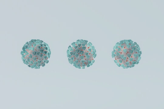 Triptych of 3D Rendered Coronavirus Particles in Soft Focus