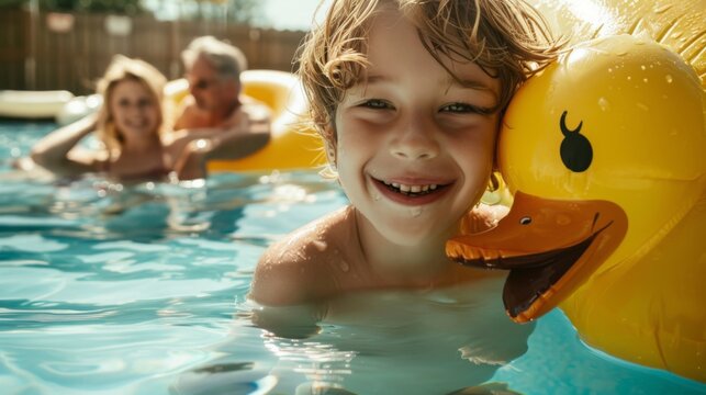 A Boy with Yellow Duck Float