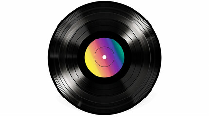 Obraz premium Rainbow-Colored Center on Black Vinyl Record