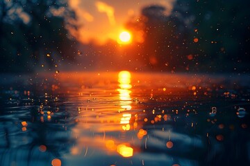 Captivating Sunset Reflection Amid Rainy Night Scenery