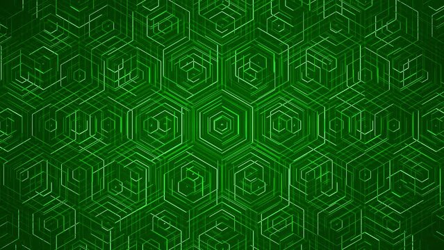 Green Dynamic Hexagons. Animated Hexagonal Grid. Looped video.