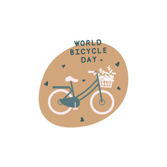 flat design world bicycle day illustration. planet earth and the bicycle. Catch the summer vibe concept. vector style illustration. clip art or postcard.