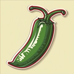 a jalapeno pepper illustration style with normal colors sticker with red outline on a solid cream background without any shadow or gradient.