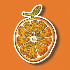 A kumquat illustration in a modern abstract style with citrus colors, sticker with white outline on a burnt orange solid background, no shadows or gradients.