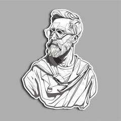A middle-aged male sculptor illustration style sticker with white outline on a solid slate grey background without any shadow or gradient.