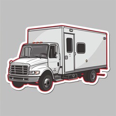 A mobile vet clinic truck illustration as a sticker with normal colors, highlighted by a red outline on a solid grey background.