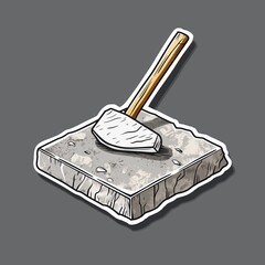 A sculptor's chisel and marble illustration style sticker with normal colors, white outline on a solid granite gray background, no shadow or gradient.