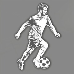 An adult soccer player illustration style sticker with white outline on a solid slate background without any shadow or gradient.