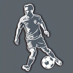 An adult soccer player illustration style sticker with white outline on a solid slate background without any shadow or gradient.