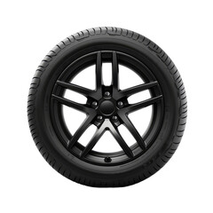 3D rendering single black automobile wheel isolated on transparent background, png, cut out