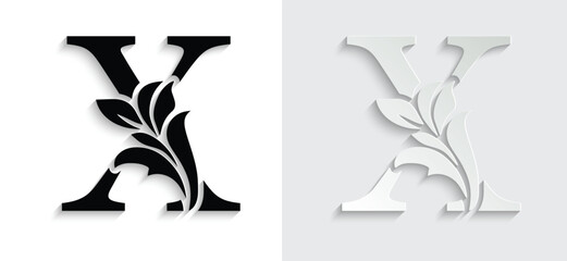 letter Xflower letters. Vintage ornament initial Alphabet. Logo vector	
