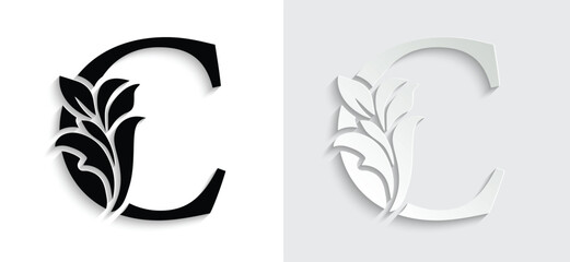letter C flower letters. Vintage ornament initial Alphabet. Logo vector	
