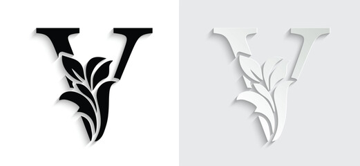 letter V flower letters. Vintage ornament initial Alphabet. Logo vector	
