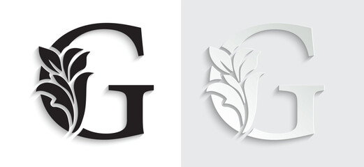 Fototapeta premium letter G flower letters. Vintage ornament initial Alphabet. Logo vector 