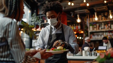 Fototapeta premium A Waiter Serving Fresh Salads