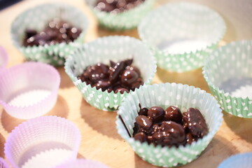 Almonds with melted dark chocolate