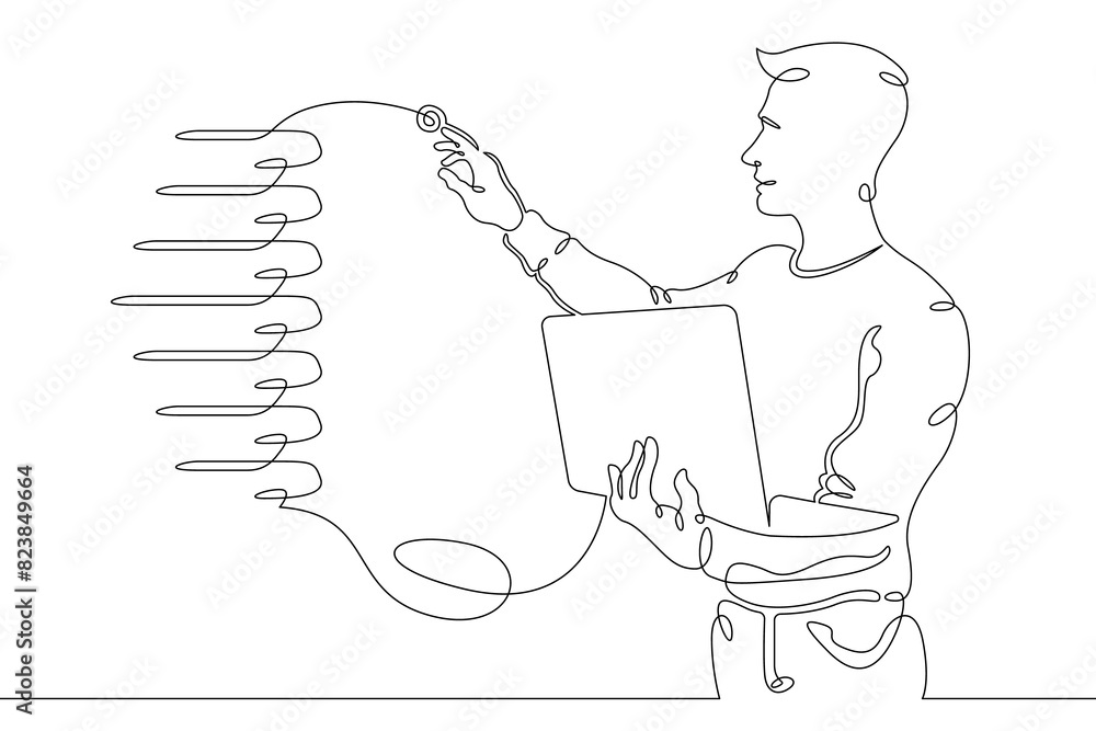 Poster it specialist is holding a laptop. data center, server cabinet. digital technologies. working with t