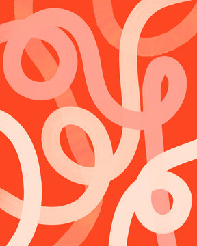 Pink Twisting, Tangled Illustration Over A Red Background