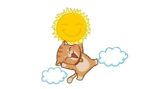 Animated Cat Saying Good Morning - White Background