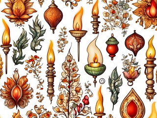 Festival of lights, candle decorative element in white background design.