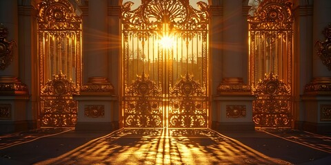 Radiant Golden Gates Creating a Heavenly and Spiritual Aura. Concept Golden Gates, Heavenly,...