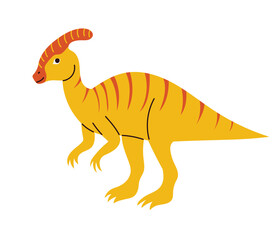Adorable yellow prehistoric dinosaur, hand drawn in flat childish design, isolated vector illustration