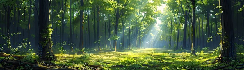 Image of a beautiful painting of a lush green forest