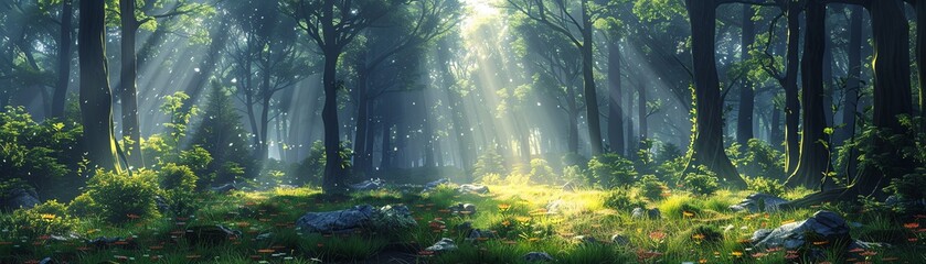 Obraz premium Image of a beautiful sunlit forest clearing