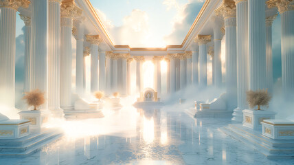 3D render  the throne podium of the goddess living place.  dreamy of  the  heaven sense  decoration by  Roman stigma elements,  sky  landscape background  starry 
