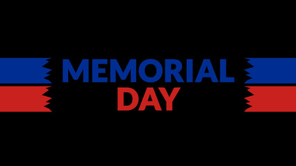 Memorial Day text on Black background with side lines, Memorial Day banner, card, illustration,...
