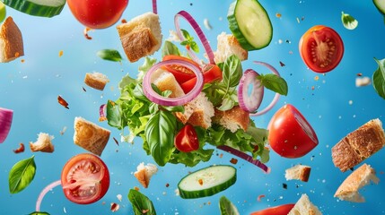 Fresh Ingredients of Panzanella Salad - Vibrant and Dynamic Advertising Banner for Design, Print, Card, Poster