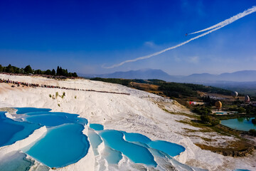 Pamukkale travertines and city view