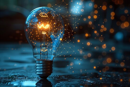 A glowing light bulb with sparks flying out, symbolizing inspiration and creativity.
