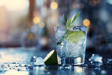 Simple gin and tonic garnished with lime